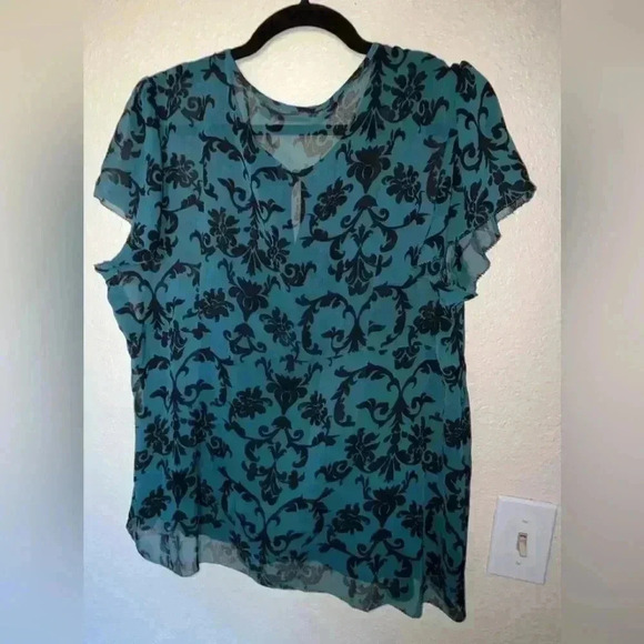 Vintage Apt. 9 Teal & Black Short Sleeve Lightweight Blouse  SIZE XL - Picture 5 of 7
